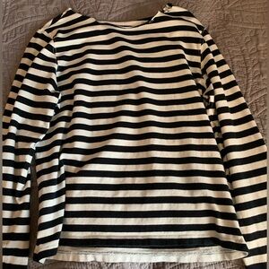 Black and White Striped Long Sleeve Top with distressed/cut collar!